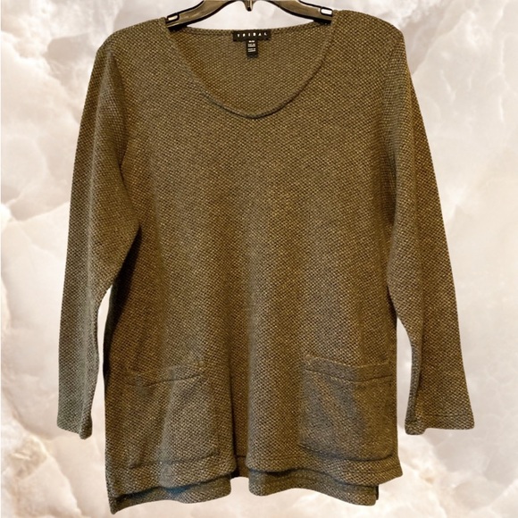 Tribal Sweaters - Tribal Olive Green Oversized V-Neck Sweater Size Medium